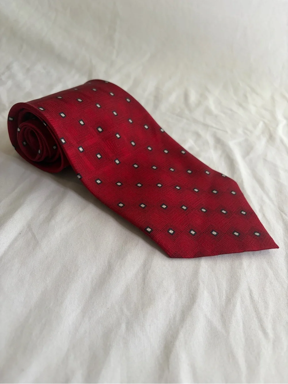 Pierre Cardin Red Silk Tie with Geometric Micro Squares 100% Silk